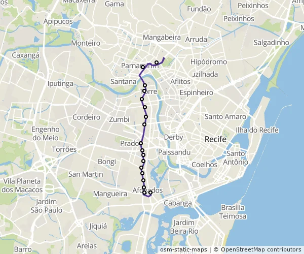 Mapa do itinerário da linha