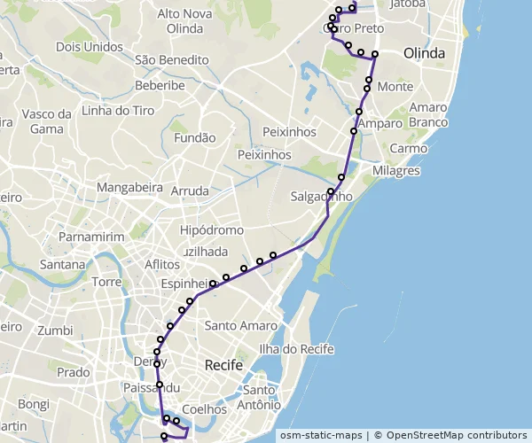 Mapa do itinerário da linha