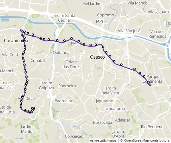 Mapa do itinerário da linha