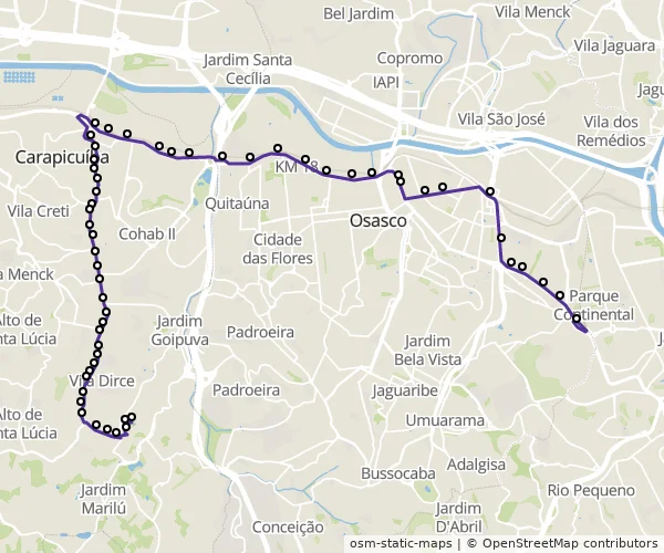 Mapa do itinerário da linha