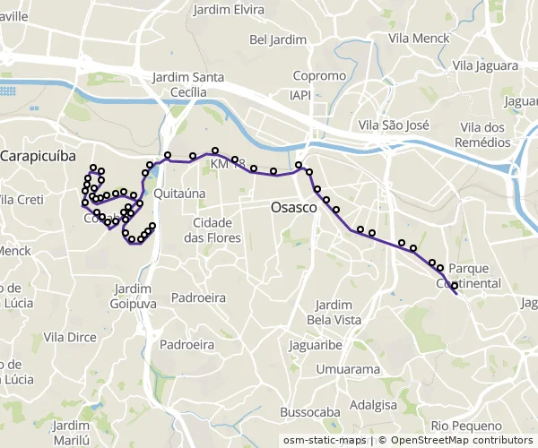 Mapa do itinerário da linha