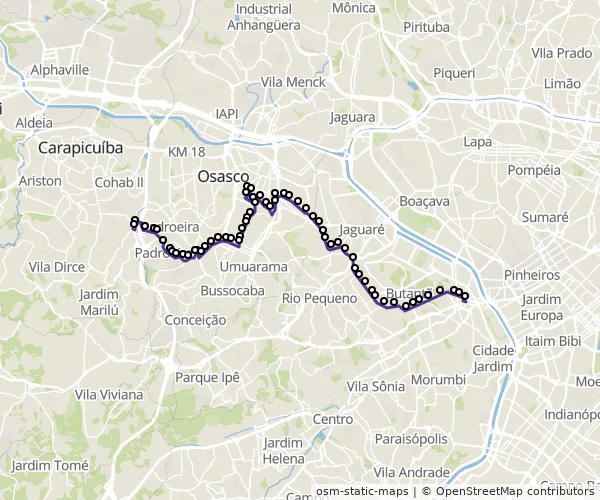 Mapa do itinerário da linha
