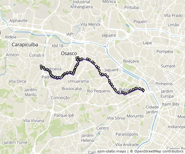 Mapa do itinerário da linha