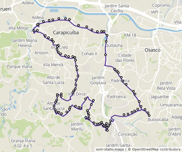 Mapa do itinerário da linha
