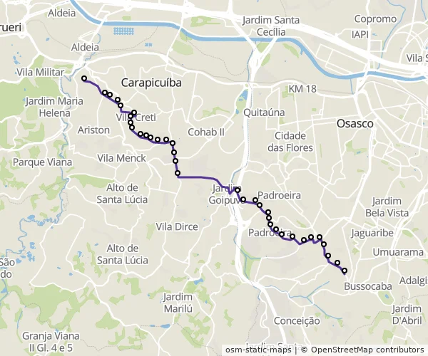 Mapa do itinerário da linha