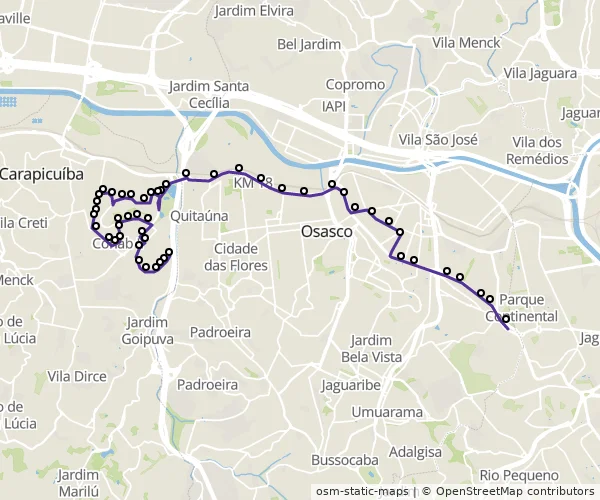 Mapa do itinerário da linha