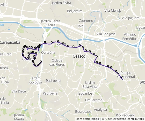 Mapa do itinerário da linha