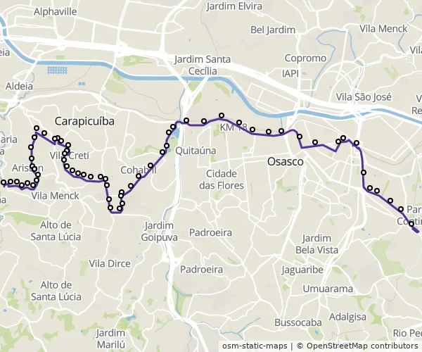 Mapa do itinerário da linha