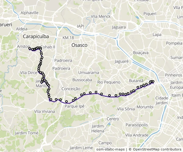 Mapa do itinerário da linha