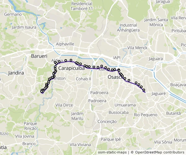 Mapa do itinerário da linha