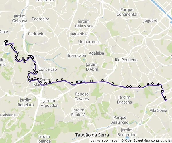 Mapa do itinerário da linha