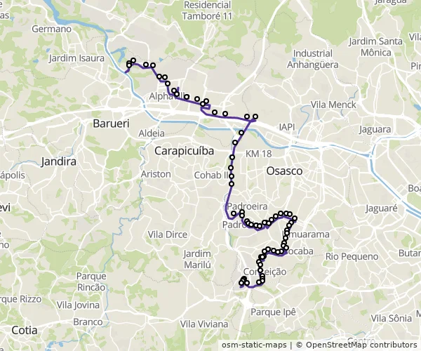 Mapa do itinerário da linha