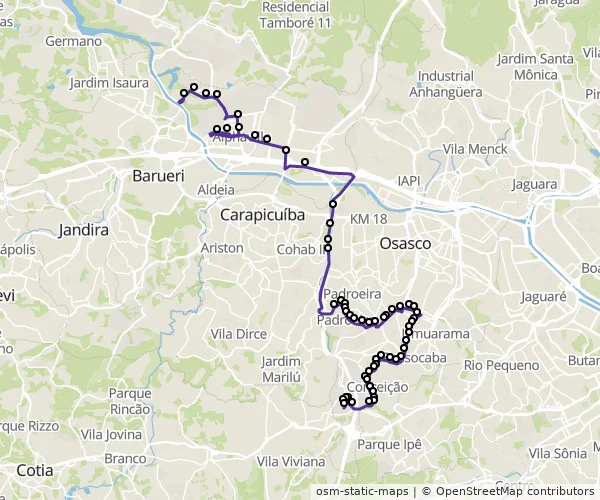 Mapa do itinerário da linha
