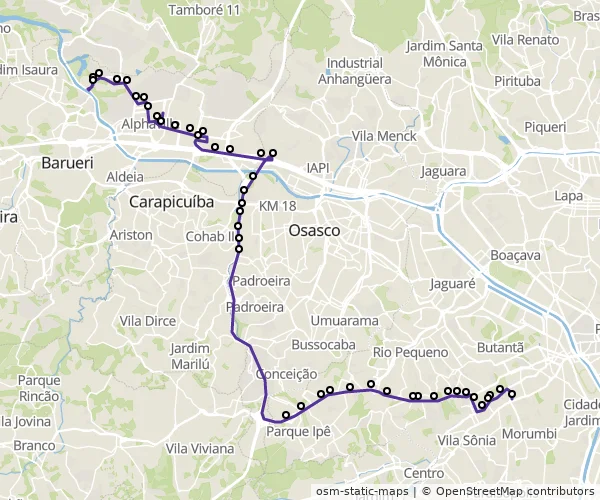 Mapa do itinerário da linha