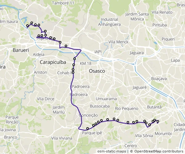 Mapa do itinerário da linha