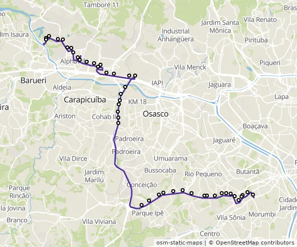 Mapa do itinerário da linha