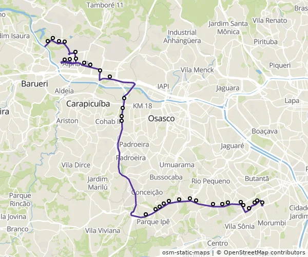 Mapa do itinerário da linha
