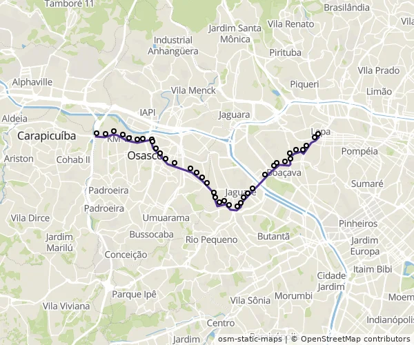 Mapa do itinerário da linha