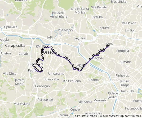 Mapa do itinerário da linha