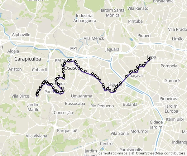 Mapa do itinerário da linha