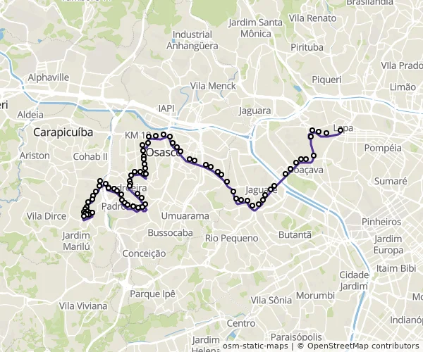 Mapa do itinerário da linha