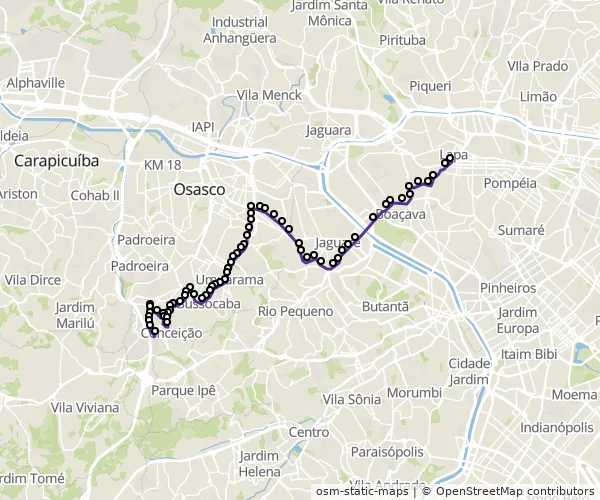 Mapa do itinerário da linha