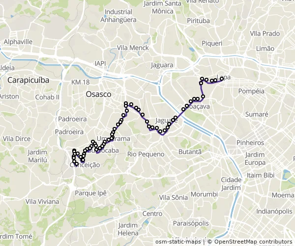 Mapa do itinerário da linha