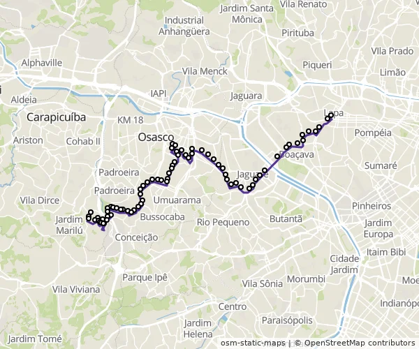 Mapa do itinerário da linha