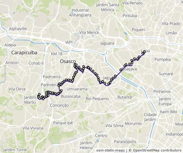 Mapa do itinerário da linha