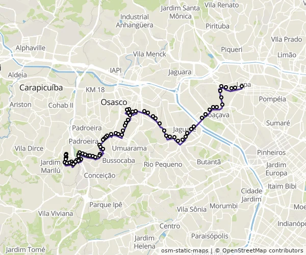 Mapa do itinerário da linha