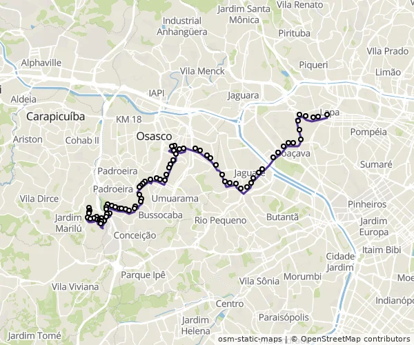 Mapa do itinerário da linha