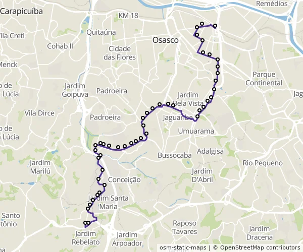 Mapa do itinerário da linha