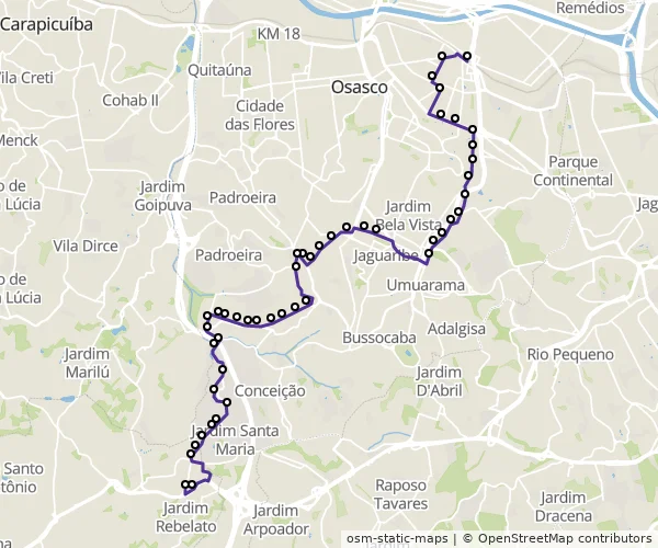 Mapa do itinerário da linha