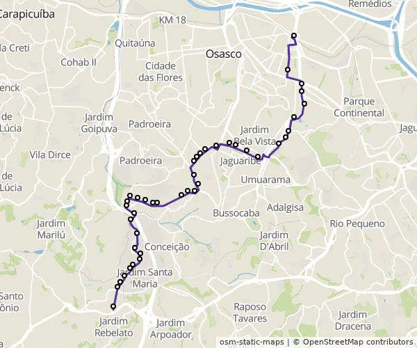 Mapa do itinerário da linha