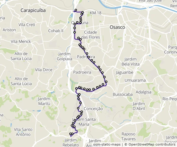 Mapa do itinerário da linha