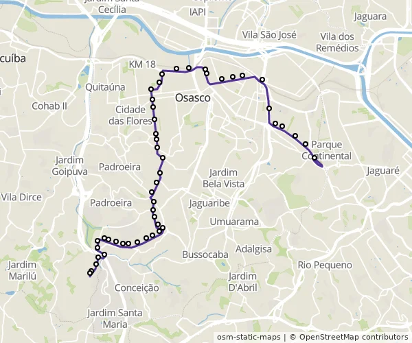 Mapa do itinerário da linha