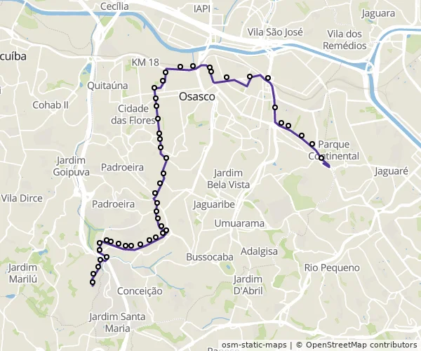 Mapa do itinerário da linha