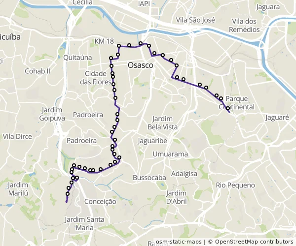 Mapa do itinerário da linha