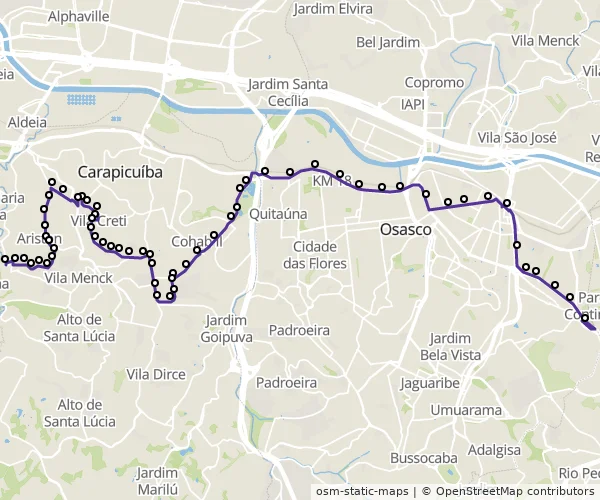Mapa do itinerário da linha