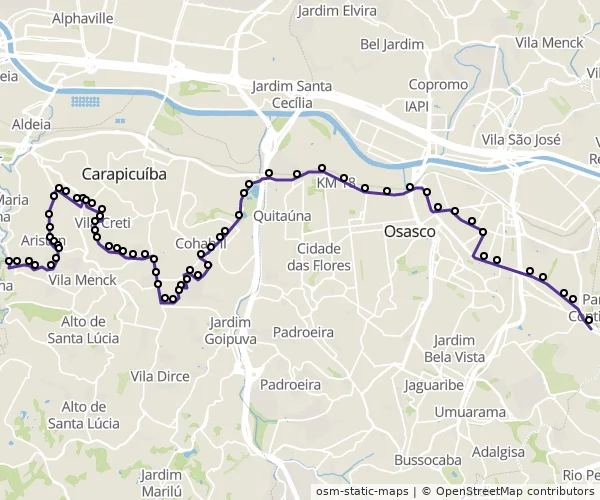 Mapa do itinerário da linha