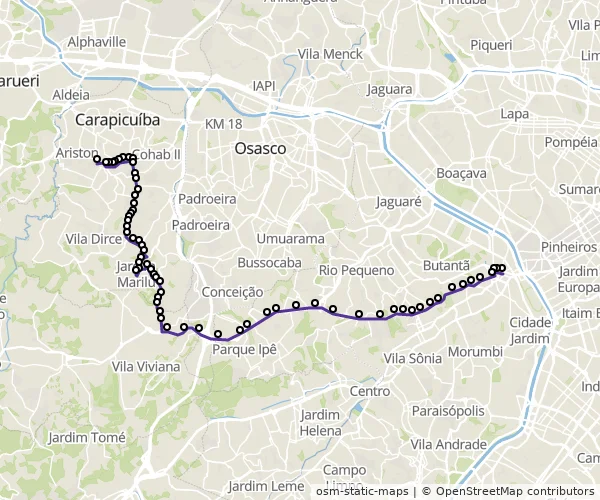 Mapa do itinerário da linha
