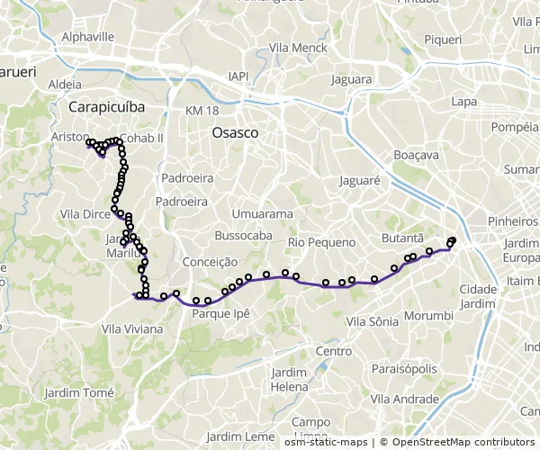 Mapa do itinerário da linha