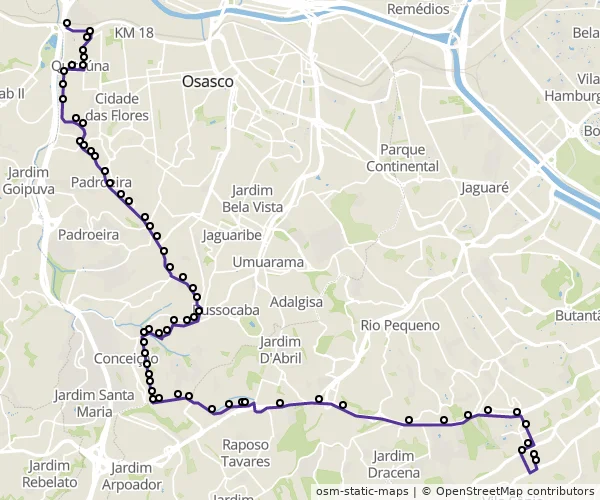 Mapa do itinerário da linha