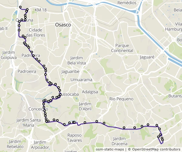 Mapa do itinerário da linha
