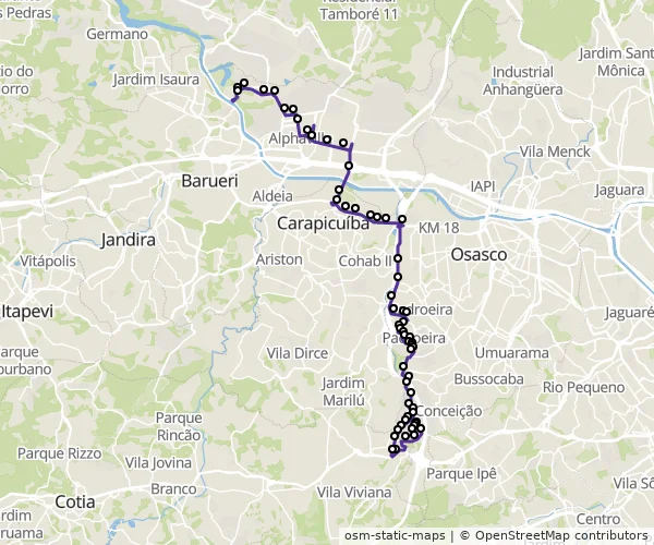 Mapa do itinerário da linha