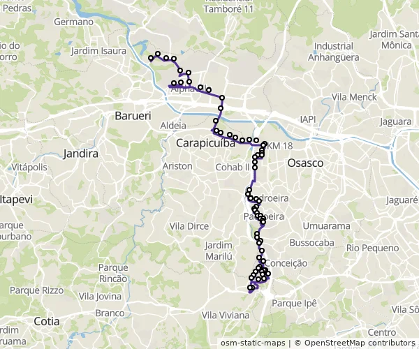 Mapa do itinerário da linha