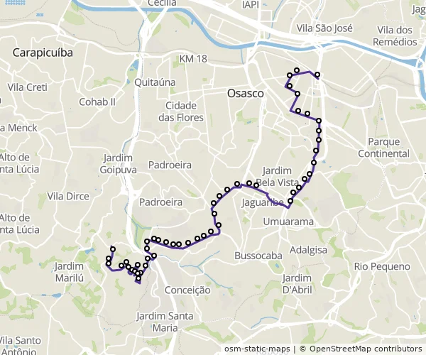 Mapa do itinerário da linha