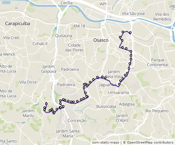Mapa do itinerário da linha