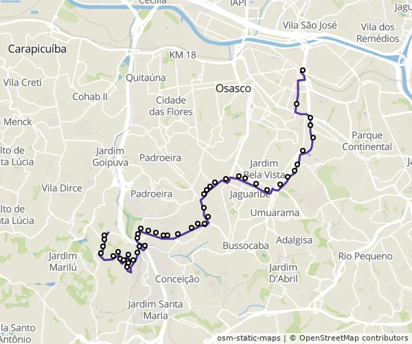 Mapa do itinerário da linha