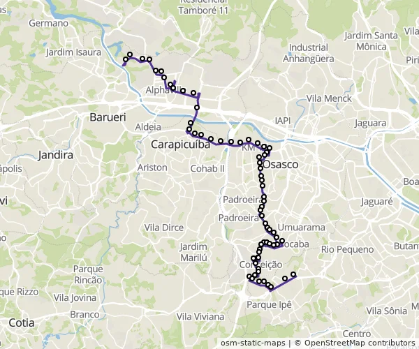 Mapa do itinerário da linha
